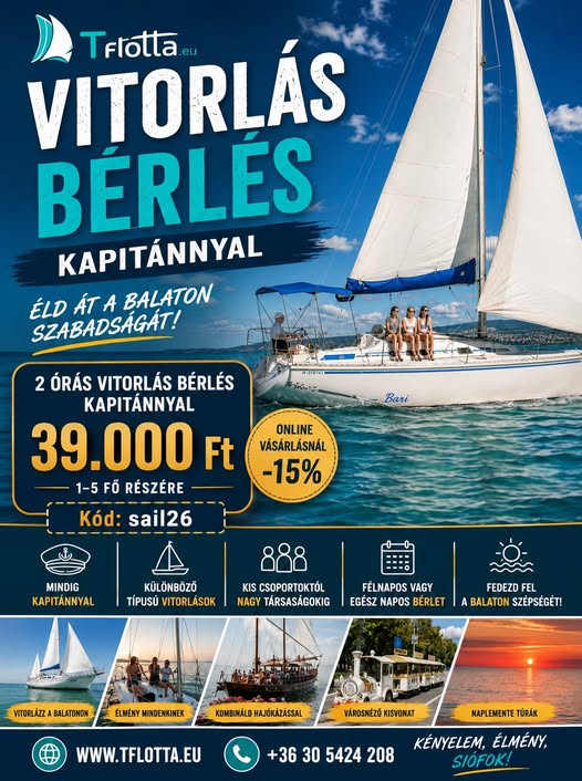 Vitorlás bérlés kapitánnyal – 2 órás program